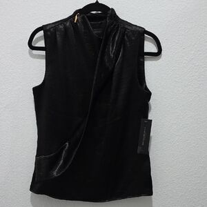 NWT Donna Karan Black Draped Sleeveless Blouse